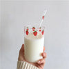 300Ml Strawberry Cute Glass Cup with Straw Creative Transparent Water Cup Student Milk Heat Resistant Glass Nana