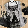 Autumn Winter Women Sweet Lolita Lace up Ruffles Cardigan Sexy Slim Fit Strapless Vest Fashion Ruched Skirts Three Piece Setsy2K