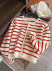 Women Spring Autumn Sweaters O-Neck Stripe Knitted Cardigan Fashion Long Sleeve Casual Short Tops Korean Style New