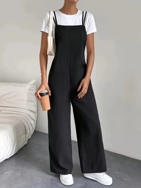 Fashionable Temperament, Casual Camisole Jumpsuit, Women'S Pocket Decoration, Wide Leg Straight Leg Jumpsuit, Jumpsuit Set