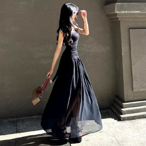 Women Summer Party Long Dress Sexy Ruched Bodycon Black Maxi Dresses 2024 Elegant Temperament High-Waist Vestidos New