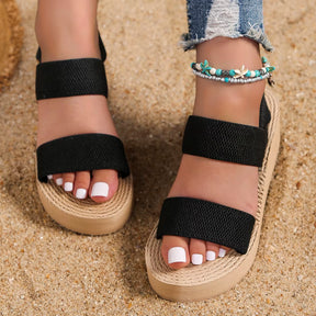 Women'S Fashion Trend Anti-Slip Wear-Resistant Pure Black Belt Soft Soled High-Heeled Sandals