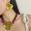 2024 New Vintage Alloy Chunky Large Flower Bead Necklace for Women Girls Fashion Exaggerated Heavy Jewelry Gifts