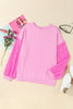 Pink Sequin Patchwork Long Sleeve Pullover Top