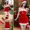 Sexy Naughty Cosplay Christmas Party Costume Strapless Velvet Satin Xmas Babydoll Short Dress Woman Santa Cute Role Play Outfit