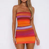 Tube Top Printed Dress Sexy Word Collar Rainbow Strip Hip Skirt Fashion, Simple Mini Skirt Women'S Clothing