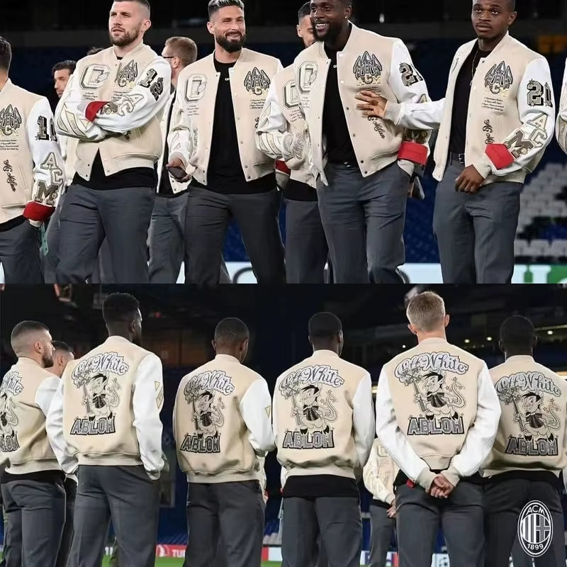 Trendy Europe and the United States New Men'S Bomber Jacket Hip-Hop Letters Embroidery Splicing Leather Baseball Suit Y2K Jacket