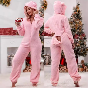 Homewear Pajamas Jumpsuits Women Autumn Winter Long-Sleeved Hooded Trousers Rompers Plush Loungewear Pajamas Jumpsuit Outfits