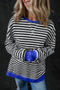 Sky Blue Stripe Oversized Contrast Trim Pullover Sweatshirt