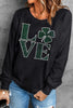 LOVE Rhinestone Clover Round Neck Sweatshirt