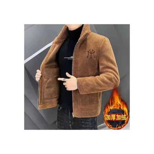 Popular 2024 Men'S Autumn and Winter Imitation Lamb Wool Jacket Men'S Lapel Jacket with Thick Fleece Men'S Winter Jacket