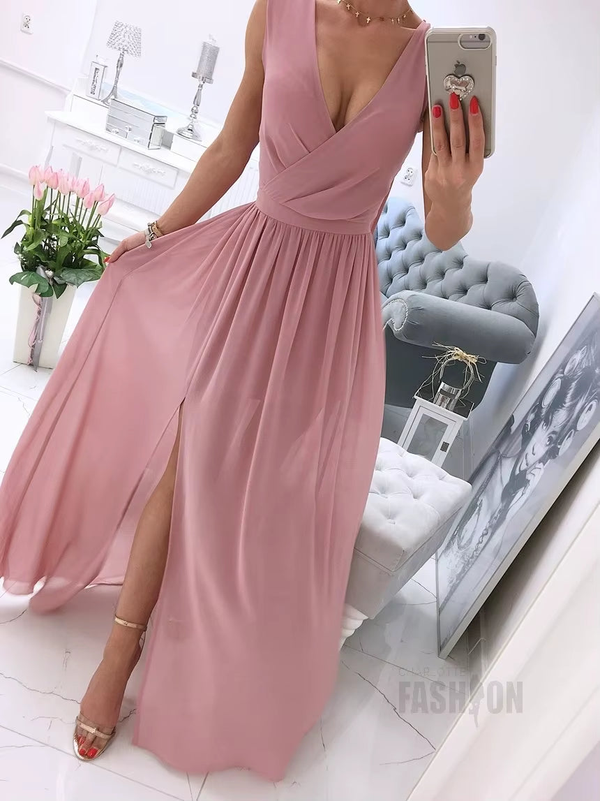 Evening Dress Elegant Dress for Women V-Neck Side Split Party Dresses Female Summer Fashion Casual Club Ladies Clothes