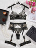 2024 New Erotic Set See-Through Embroidered Sexy Eyelash Lace Body Shaping Lingerie Four-Piece Set Women Onlyfan