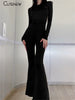 Nibber Solid Black Sexy Backless Bodycon Wide Leg Jumpsuit Women Autumn Casual Slim Long Sleeve O-Neck Playsuit Lady Streetwear