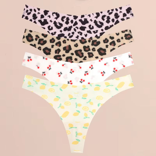 4Pcs Ultra Soft Underwear for Women Sexy Graphic Print Seamless Thongs Female Stretch Leopard G Strings Comfort Lingerie