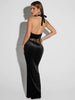 Halter Hollow Out Sexy Maxi Dress for Women Gown Black Sleeveless Backless Bodycon Club Evening Long Dress Elegant