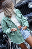 Mist Green Frayed Trim Riveted Denim Jacket