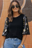 Black Star Sequin Splicing Half Sleeve Top