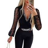 Jumpsuits Women One Piece V Neck Full Sleeve Tight High Waist Overalls Casual Sheath Long Pencil Pants Rompers Slim Fit