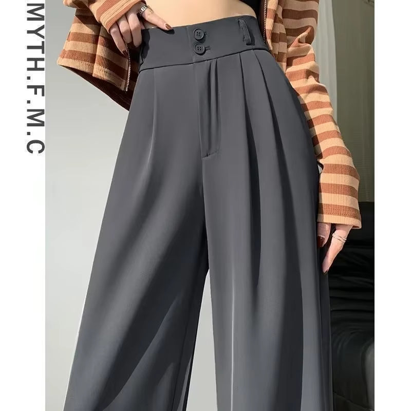 Elegant Wide Leg Pants Women Korean Style High Waist Black Baggy Pants Office Ladies Fashion Loose Suit Trousers Streetwear 2024