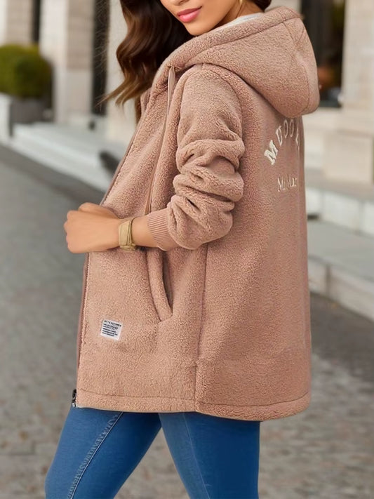 Thickened Fleece-Lined Sweatshirt Women'S Hooded Top Cardigan Winter Trendy New Style Lamb Wool Jacket