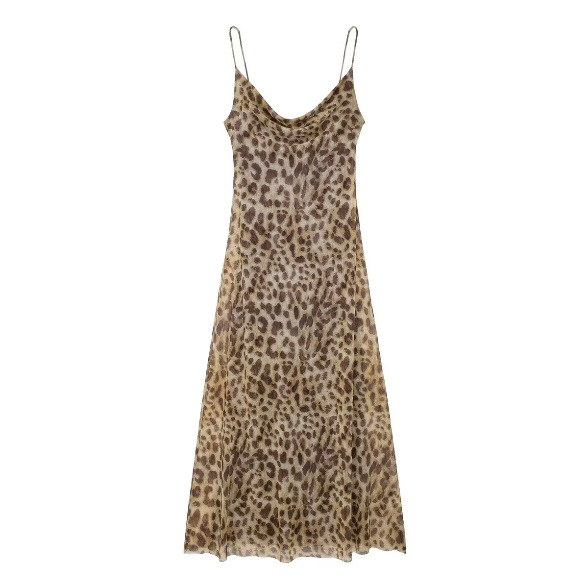 Summer Women'S Sexy Vintage Leopard Print Tulle Long Dress Fashion Backless Slip Dresses Female Elegant Slim Party Maxi Dress