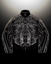 Y2K Jackets for Men Gothic Retro Black Leather Jacket Oversized Line Pattern Harajuku Punk Long Sleeve Zipper Jacket Clothing