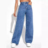 Women'S New Dark Blue Wide Leg Straight Jeans Slimming All-Match