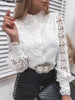 Shirts Elegant Office Ladies White Collared Lace Patchwork Hollow Out Button up Womens Tops and Blouses 2024 Fashion New Blouse