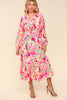 Haptics Full Size Floral Surplice Balloon Sleeve Dress with Side Pockets