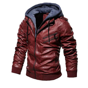 Spliced PU Leather Jackets Zipper Hooded Men Faux Leather Long Sleeve Solid Pockets Cardigan Loose Coat High Street 2024