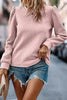 Rose Red Cable Textured Puff Sleeve Sweatshirt