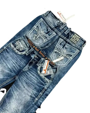 New American Style Street Wear Hip Hop Rock Revival Embroidered Jeans Loose Casual Y2K Wide Leg Jeans Fall Guys Men Jeans