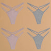 4Pcs Cotton Double Thin Belts Underwear for Women Sexy Low Waist Striped Thongs Ladies Soild Panties Breathable Lingerie