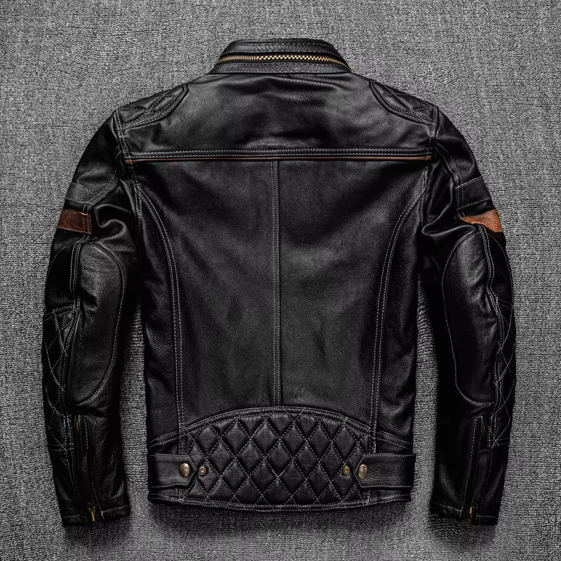 CC Shop.Brand New Pro Motor Biker Real Leather Jacket.Black Men Rider Cowhide Coat.Quality Leather Cloth Cuero Natural