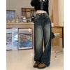 Women'S Harajuku Style Loose Wide Leg Jeans Autumn Winter Street Fashion Retro Straight Loose Denim Trousers ﻿