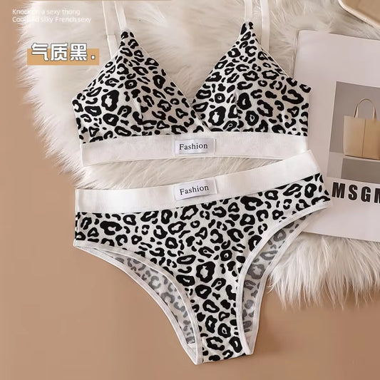 2023 Summer New Women'S Leopard Print Traceless and Steel Rim Bra Adjustable Shoulder Strap Back Women'S Underwear Set