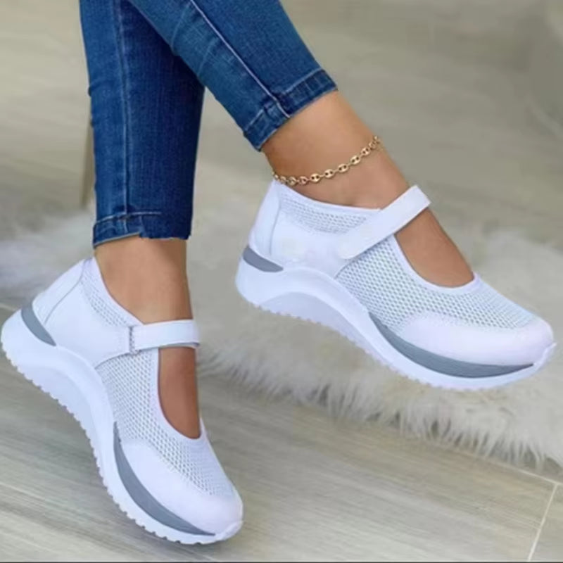 Round Head Knitted Women'S Thick Sole Single Shoes Women'S Large Size 36-43 Grid Casual Women'S Shoes Sneakers Women