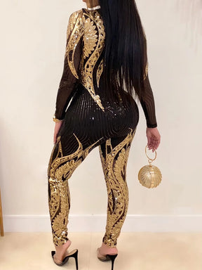 Sexy Long Sleeve Sequin Bodycon Jumpsuit Women Body Bodysuit One Piece Birthday Party Nightclub Outfits Womens Jumpsuits Overall