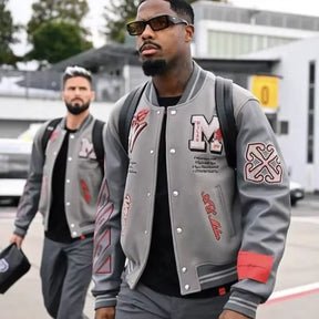 Trendy Soccer Fashion New Men'S Embroidered Bomber Jacket Hip Hop Letter Splicing Leather Baseball Clothing Y2K Jacket