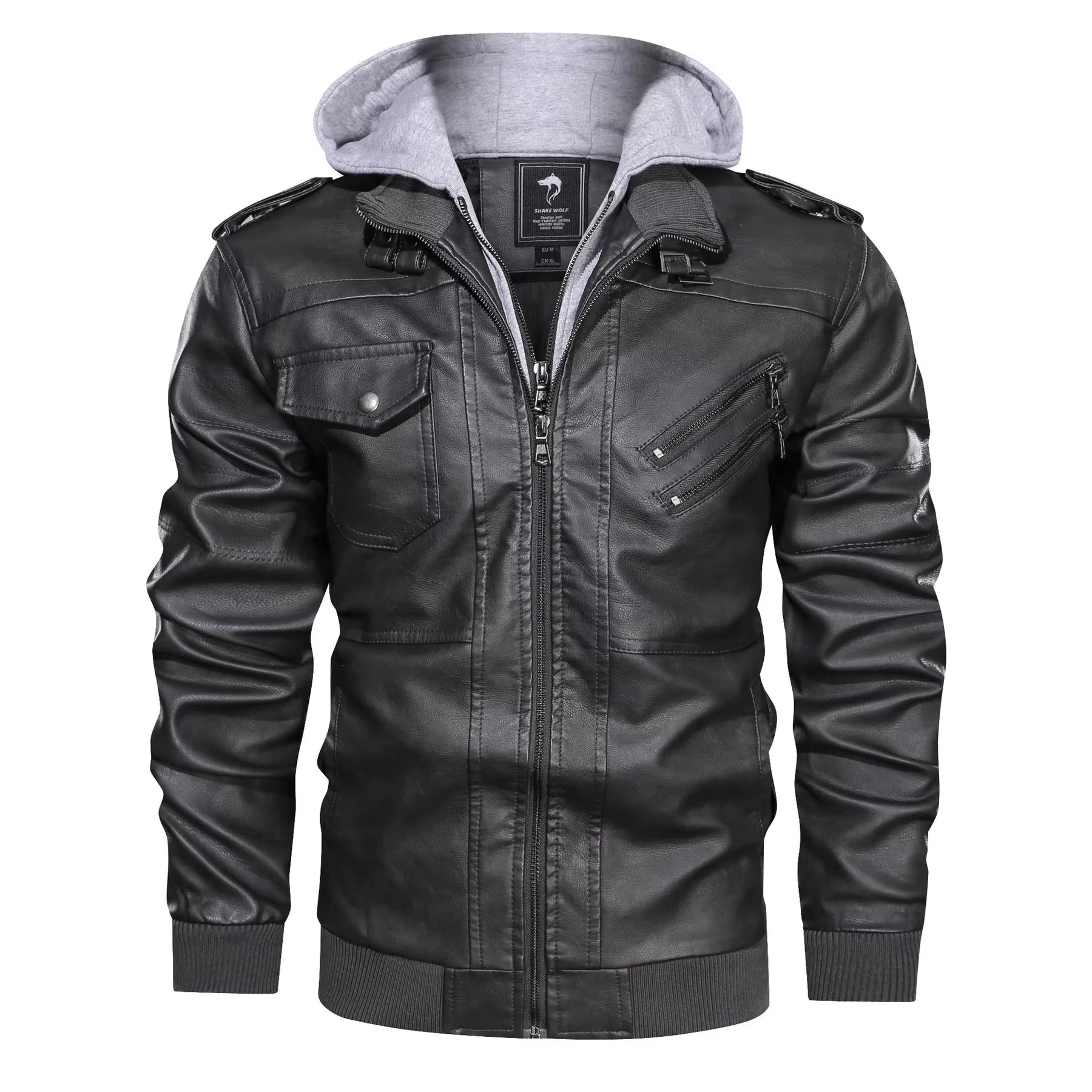 New Fashion Male Street Wear Motorcycle Leather Jackets Hat Detachable Men Hooded Leather Jackets Slim Casual Leather Coats 5XL