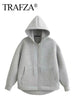 Winter New Women'S Zipper Hoodie Coat High Street Double Pockets Jakcet Oversize Loose Sweatshirts Outerwear Top