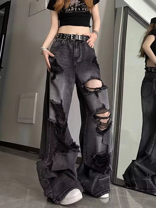 Niche Design Jeans, High Street Heavy Industry Wide Leg Pants, High-End Floor Length Pants, Trendy Brand Women'S Jeans