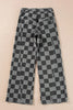 Checkered Wide Leg Jeans with Pockets