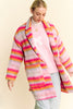 Davi & Dani Contrast Striped Open Front Coat with Pockets