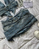 Y2K Light Blue Two Piece Sets Womens Outfits Gothic Vintage Denim Skirt Tops Sets Harajuku Sexy Slim Halter Tops Mini Hip Skirt