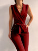 Women Casual V Neck Jumpsuits Button Lace up Sleeveless Wide Leg Pants Streetwear Overalls Jumpsuit Women