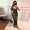 Office Lady Elegant Knitted Long Dress Summer Short Sleelve V Neck Single Breasted Bodycon Dresses Women Party Fashion Vestidos