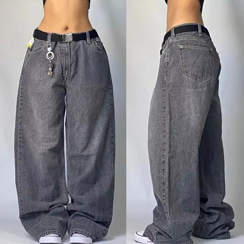 Streetwear New Vintage Letter Printing Washed Baggy Jeans Women Y2K Harajuku Hip Hop Popular Gothic High Waist Wide Leg Pants