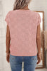 Bright Pink Lattice Textured Knit Short Sleeve Sweater